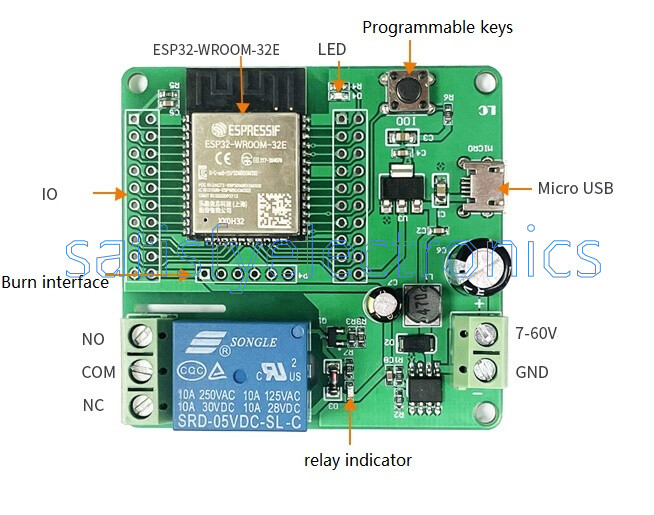 ESP32-WROOM Development Board Single Relay Module DC7-60V Micro USB 5V NEW