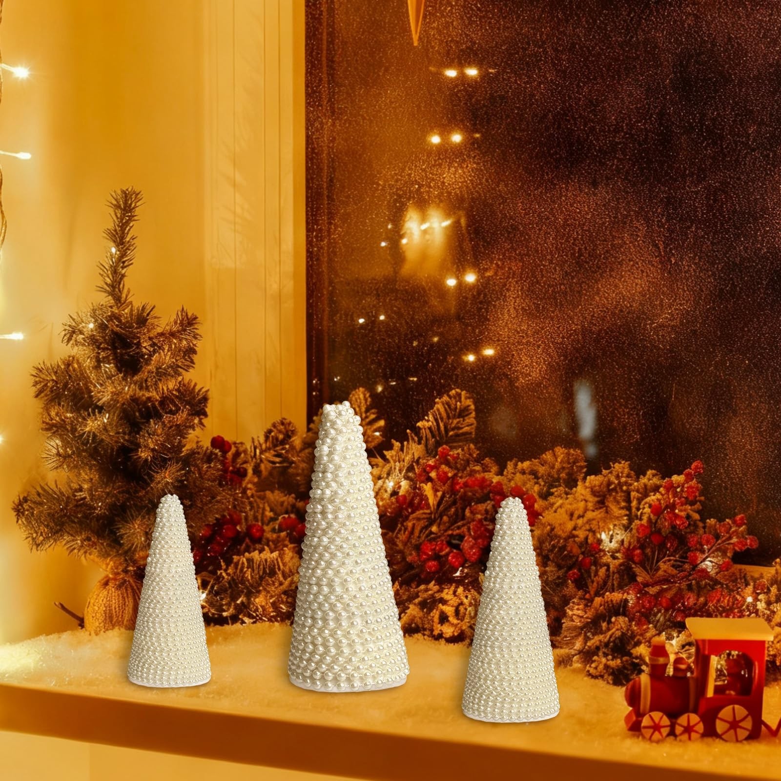 3 Set Christmas Tabletop Tree Crafts Kits DIY Foam Cone Tree Centerpieces White