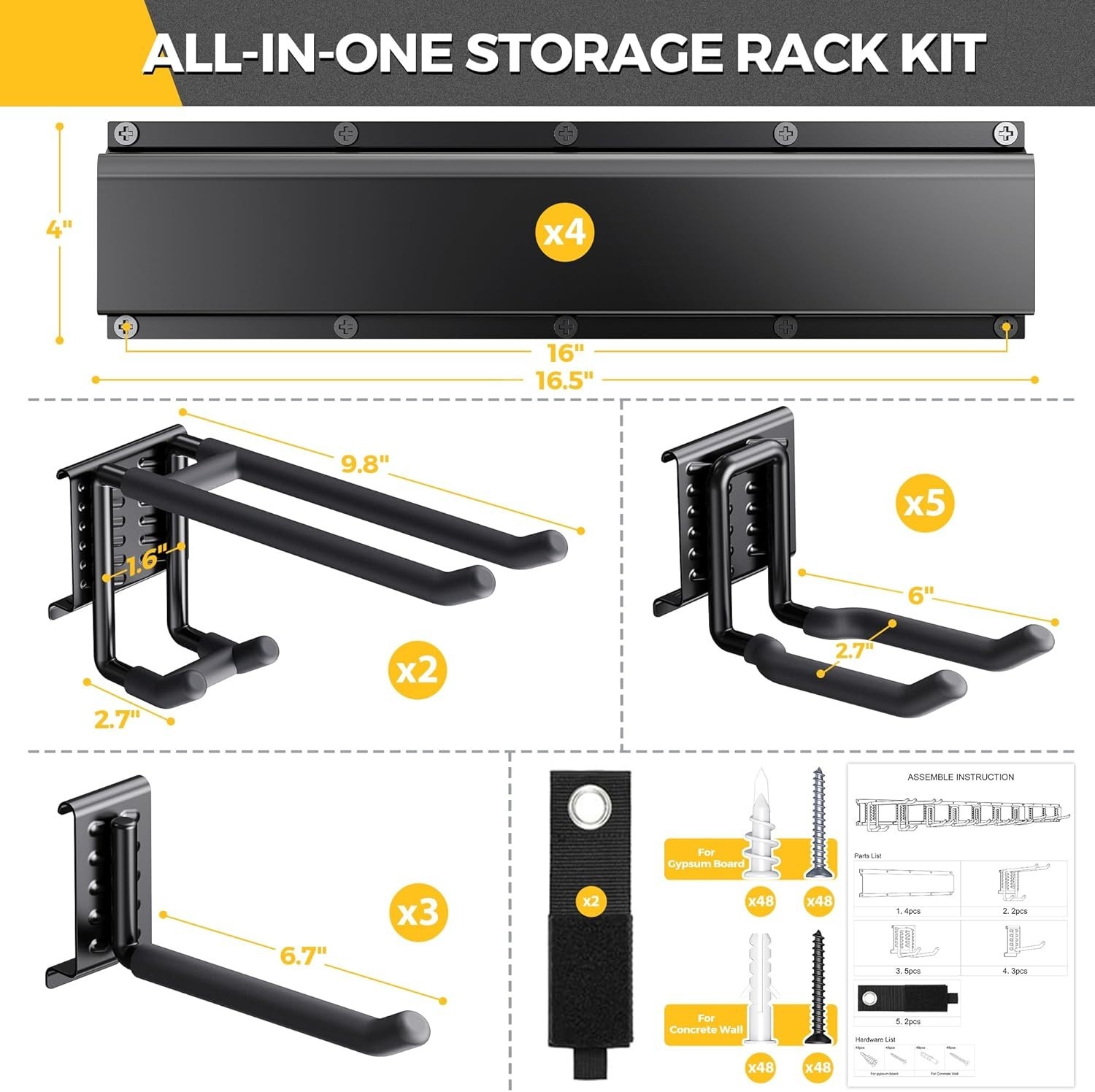 66" Garage Tool Organizer Wall Mount - 720lbs Garden Tool Organizer with Adju...