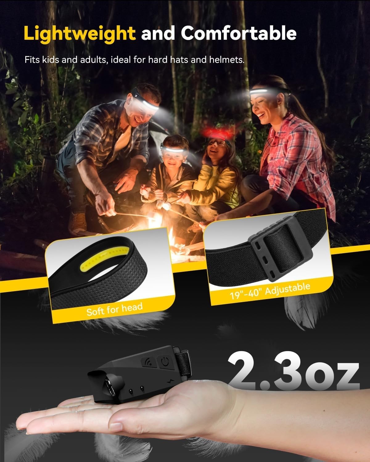 Headlamps Rechargeable with Red Light 2 Pack, Wide Beam Running LED Head Lamp...