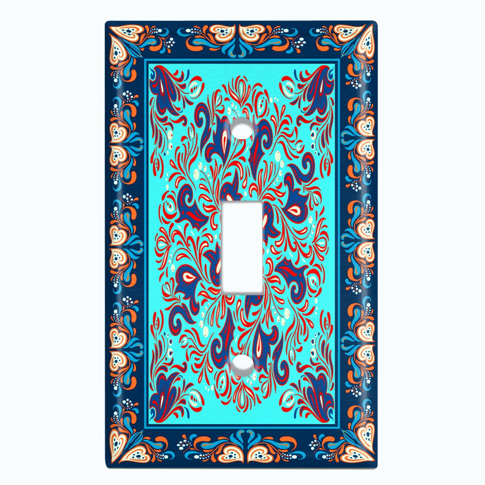 Metal Light Switch Cover Wall Plate Kitchen Colorful Teal Tile Pattern TIL035
