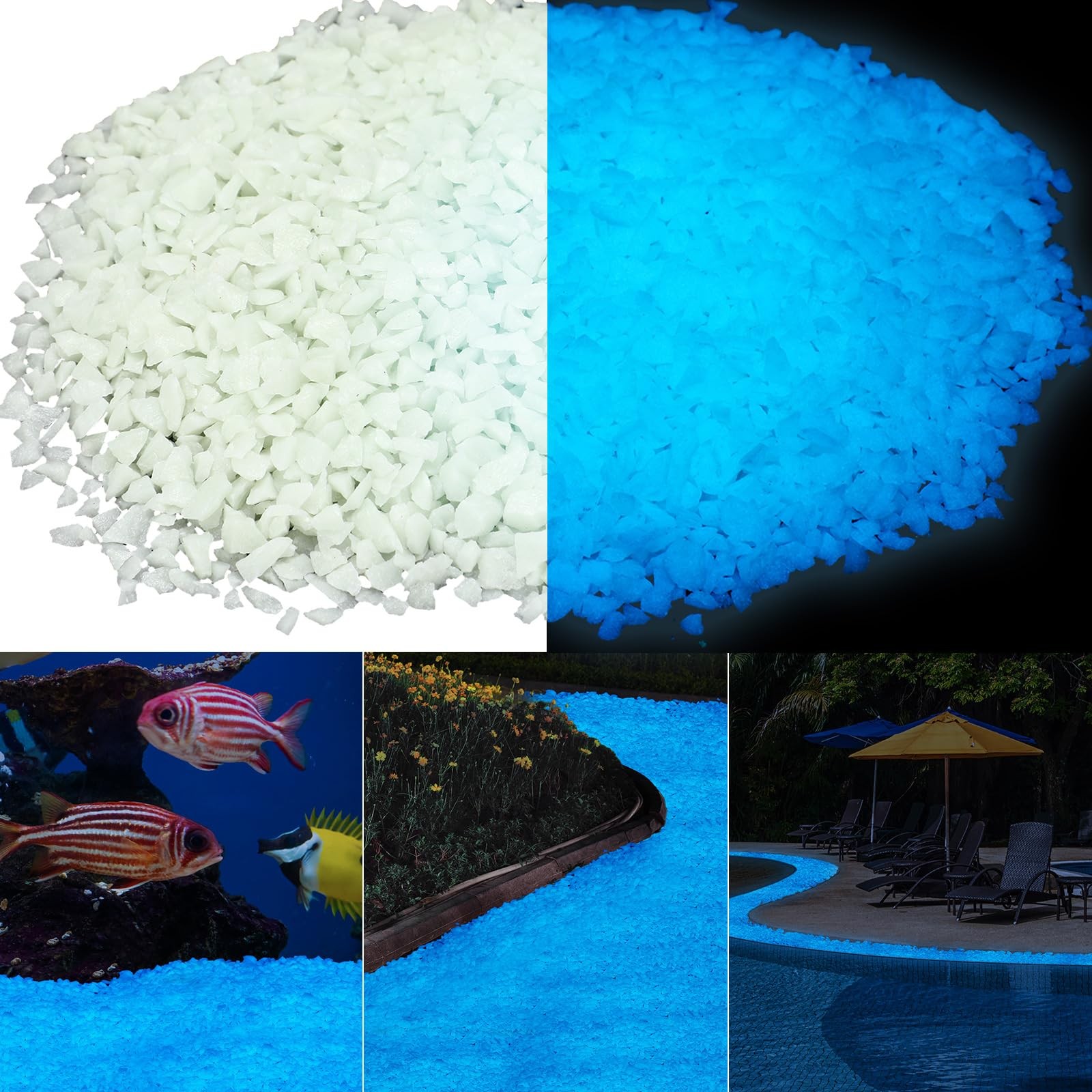 Glow Dark Gravel Fluorescent Rocks 300g Sky Blue 3-5mm Aquarium Decor