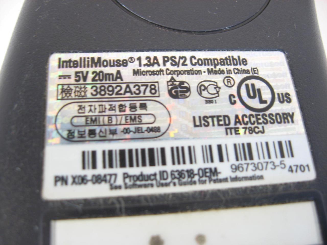 Microsoft PS/2 Dell Branded Black 2-Button Scroll Wheel Wired Ball Mouse Clean