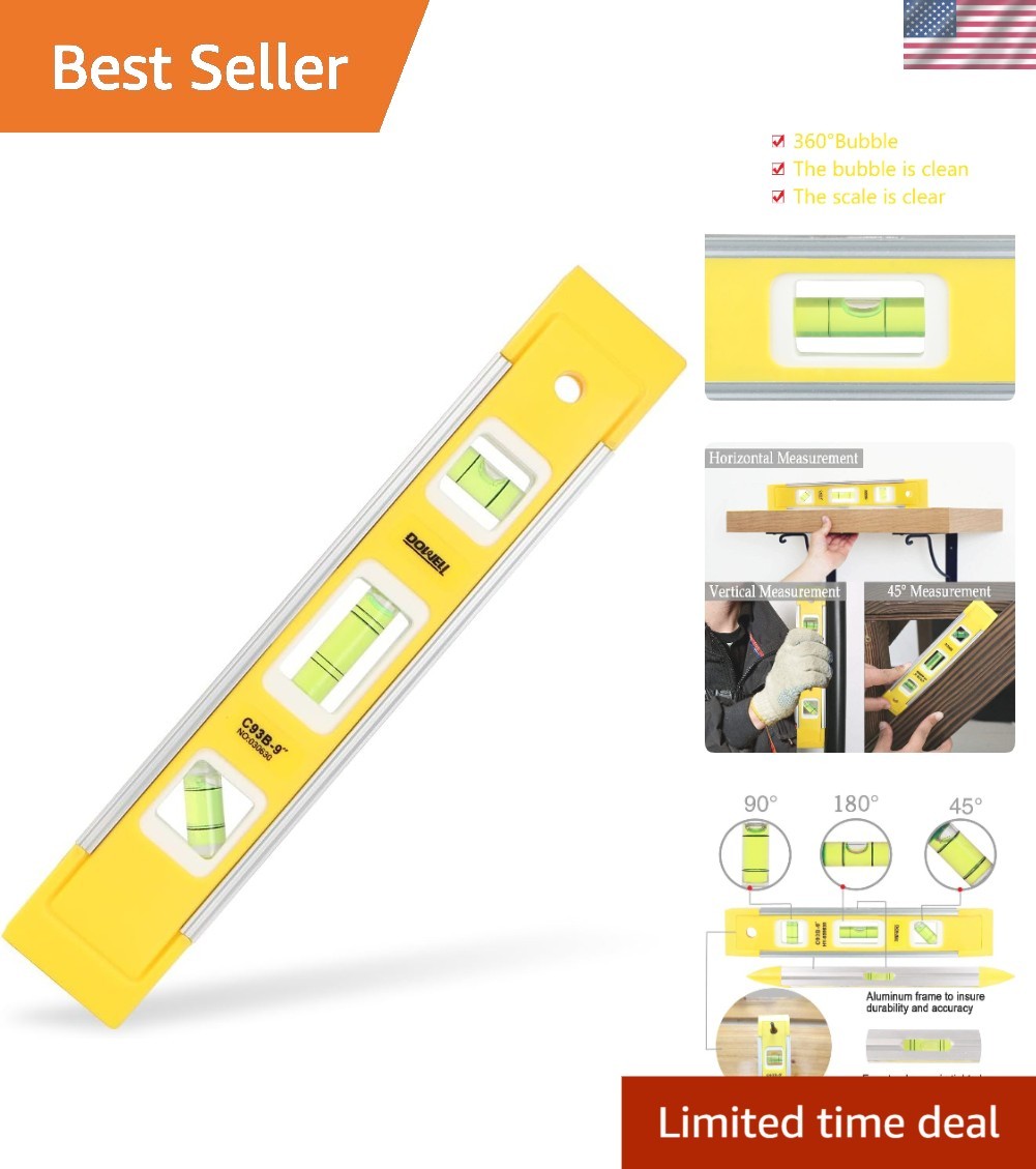 Durable 9 Inch Aluminum Magnetic Level with Shock Resistance & 3 Bubble Types