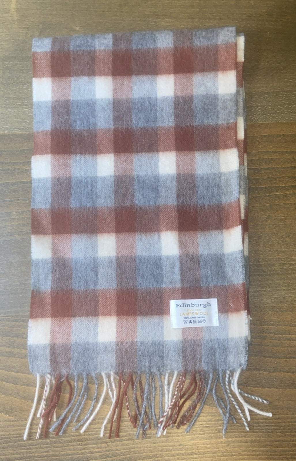 Edinburgh Since 1437 Pure Lambswool Rust Gray Multi Tartan Plaid Flannel Scarf