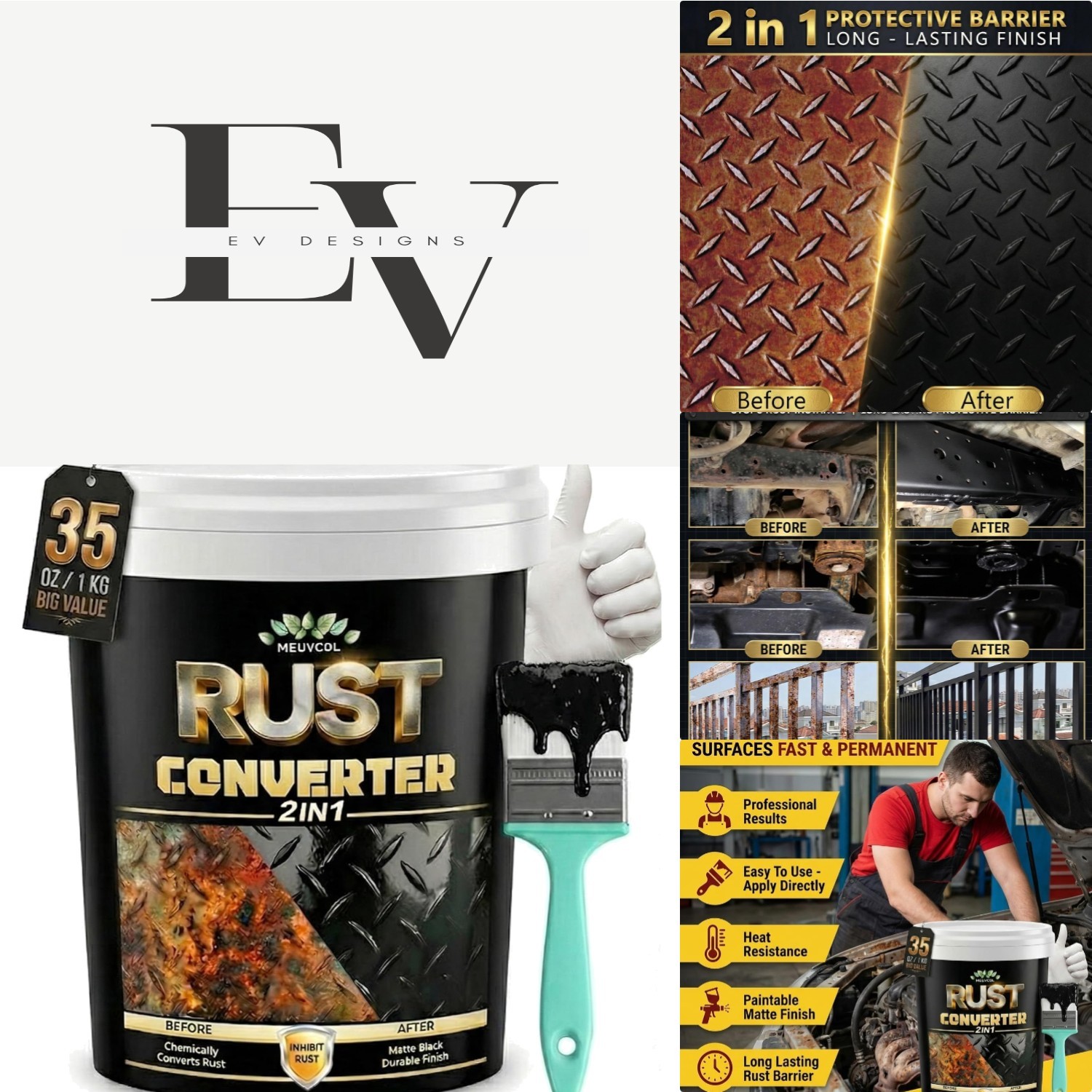 Water-Based 2-in-1 Rust Converter & Primer - 35 oz Ultra Resistant Metal Paint