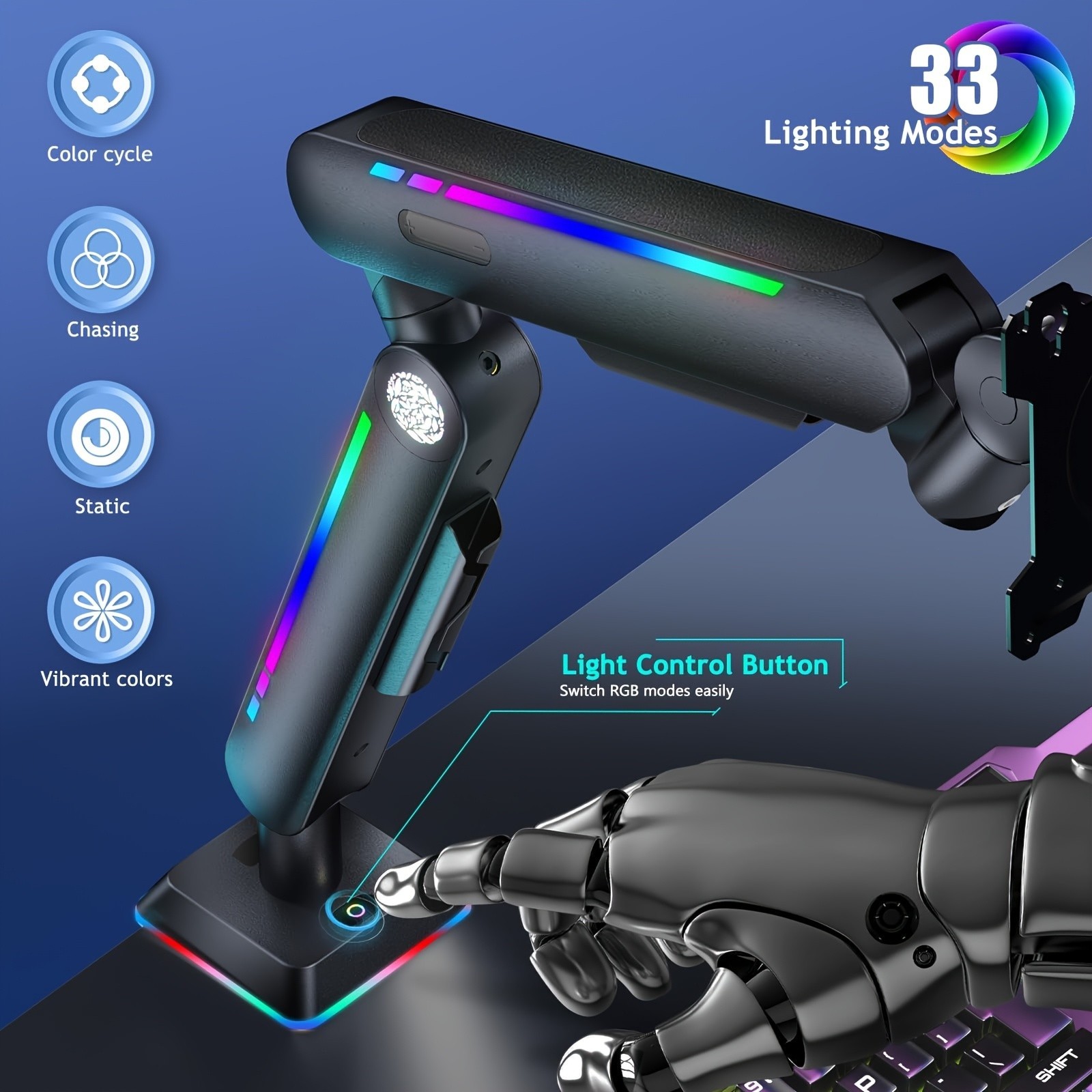 Single Monitor Mount, Built-in RGB Lights, Adjustable Monitor Arm with USB