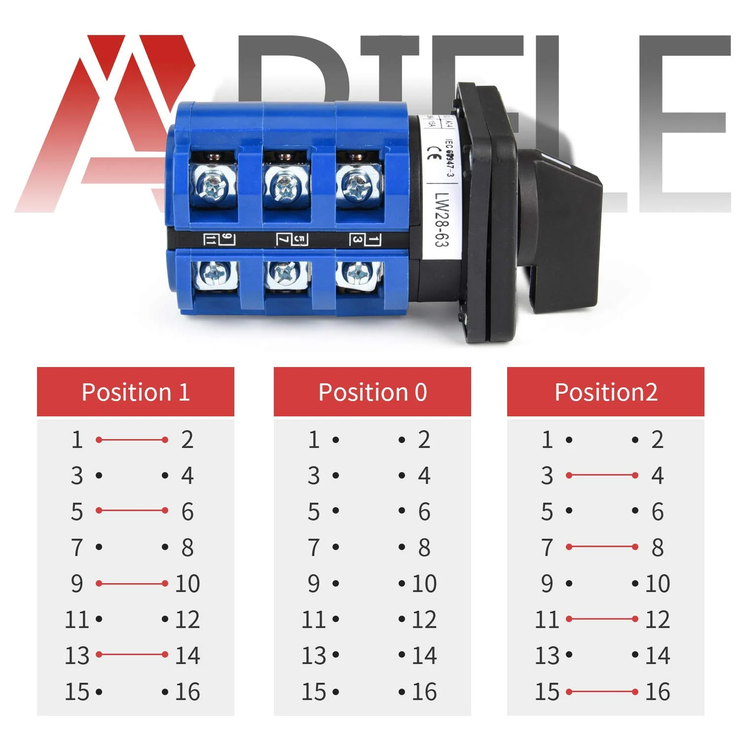 Changeover Selector Switch 3 Position 440V Universal Rotary Cam Selector