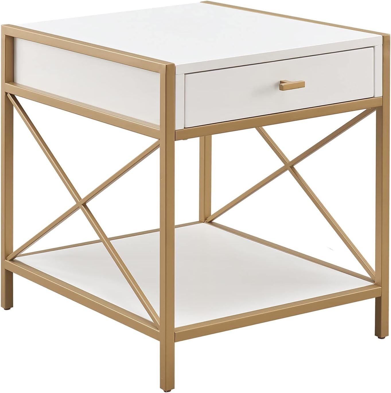 Haven Ridge Oval End Table One Drawer Side Table Farmhouse White 214387