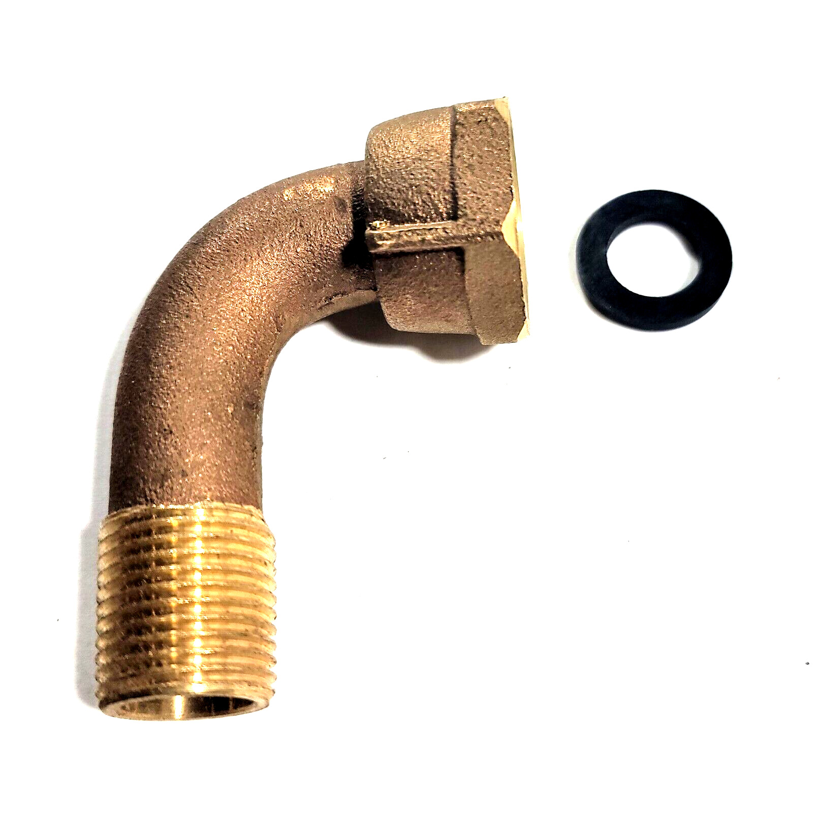 1/2" ANGLE Water Meter Coupling, NO-LEAD Brass 5/8" Swivel Cplg. nut x 1/2" NPT