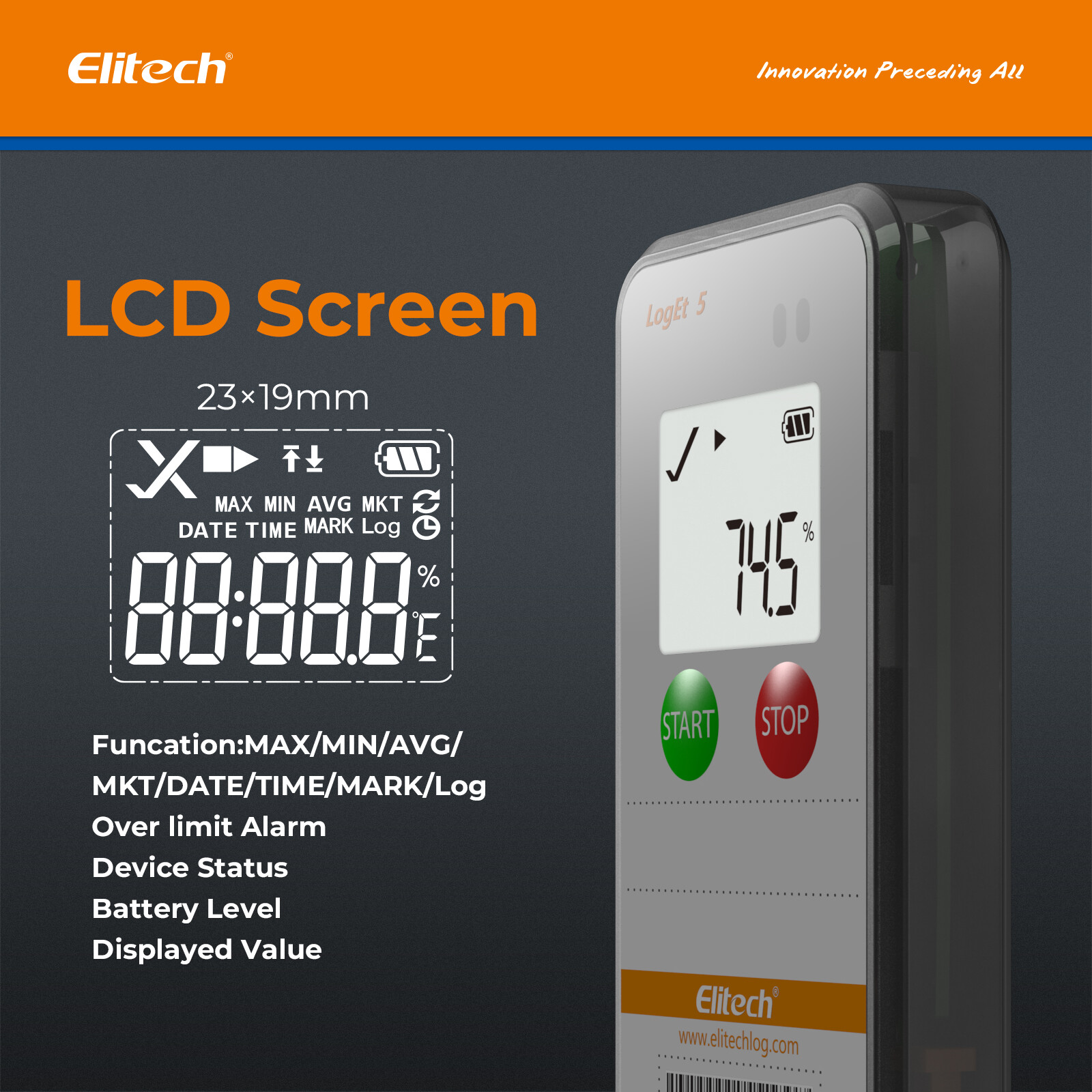 Elitech Reusable Temperature Data Logger External Probe LogEt5-TE -40°F~185°F