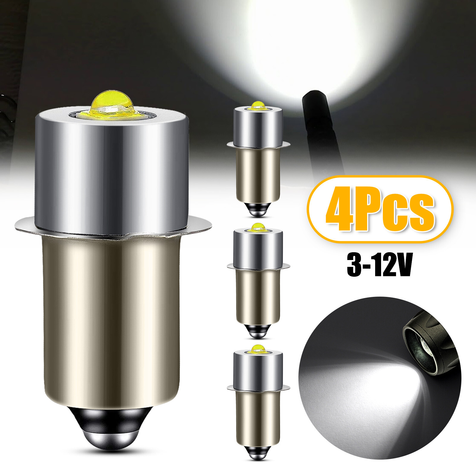 LED Flashlight Upgrade Bulb P13.5S DC 3-12V 200LM for Cell Torch PR Base Replace