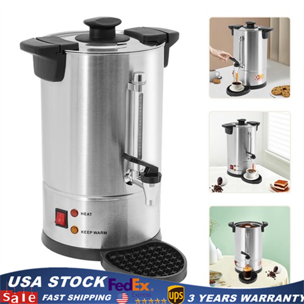 8L Silver Stainless Steel Electric Commercial Coffee Urn Percolator Coffee Pot