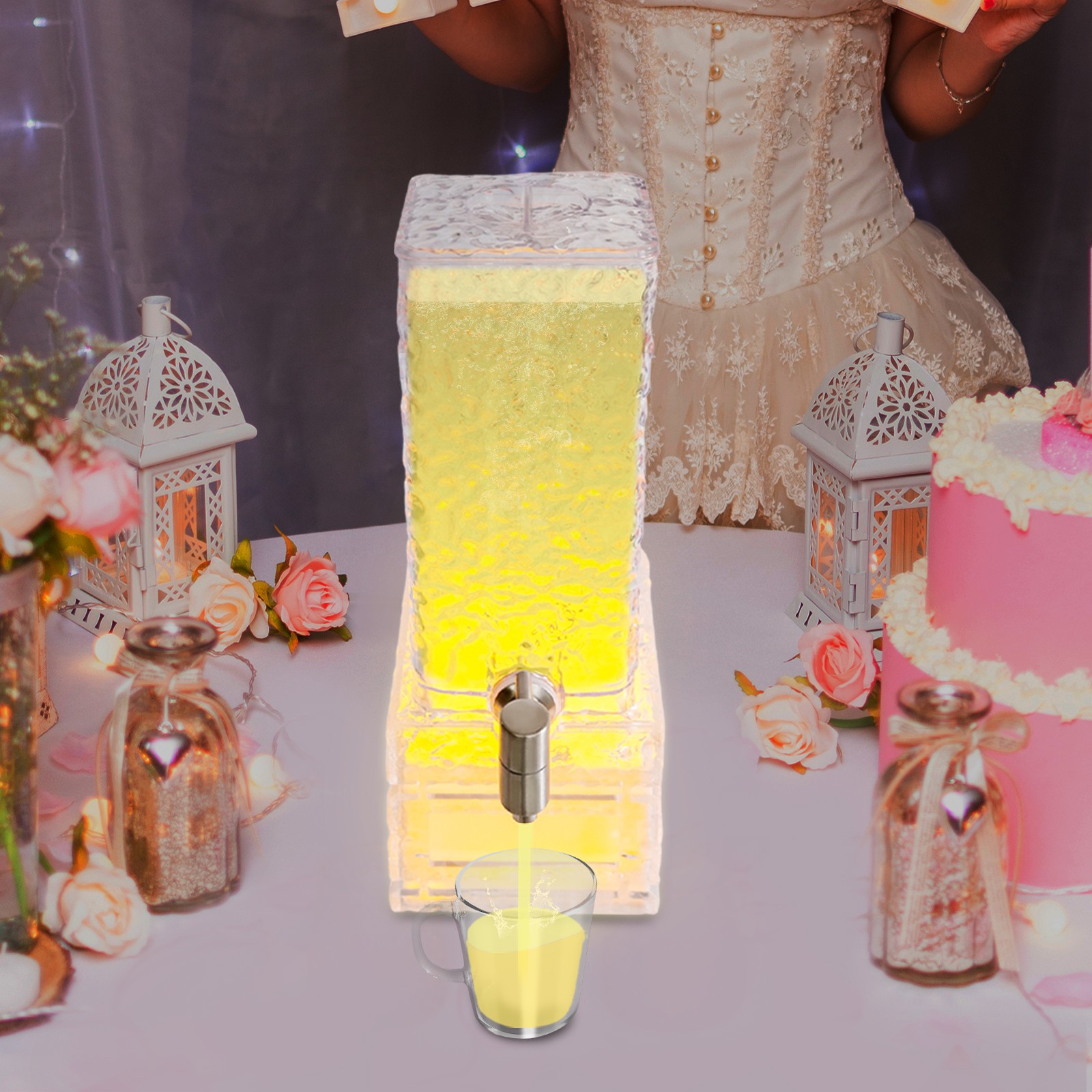 3L/0.79gal Party Beverage Dispenser Water Juice Drink Dispenser Gold LED Light