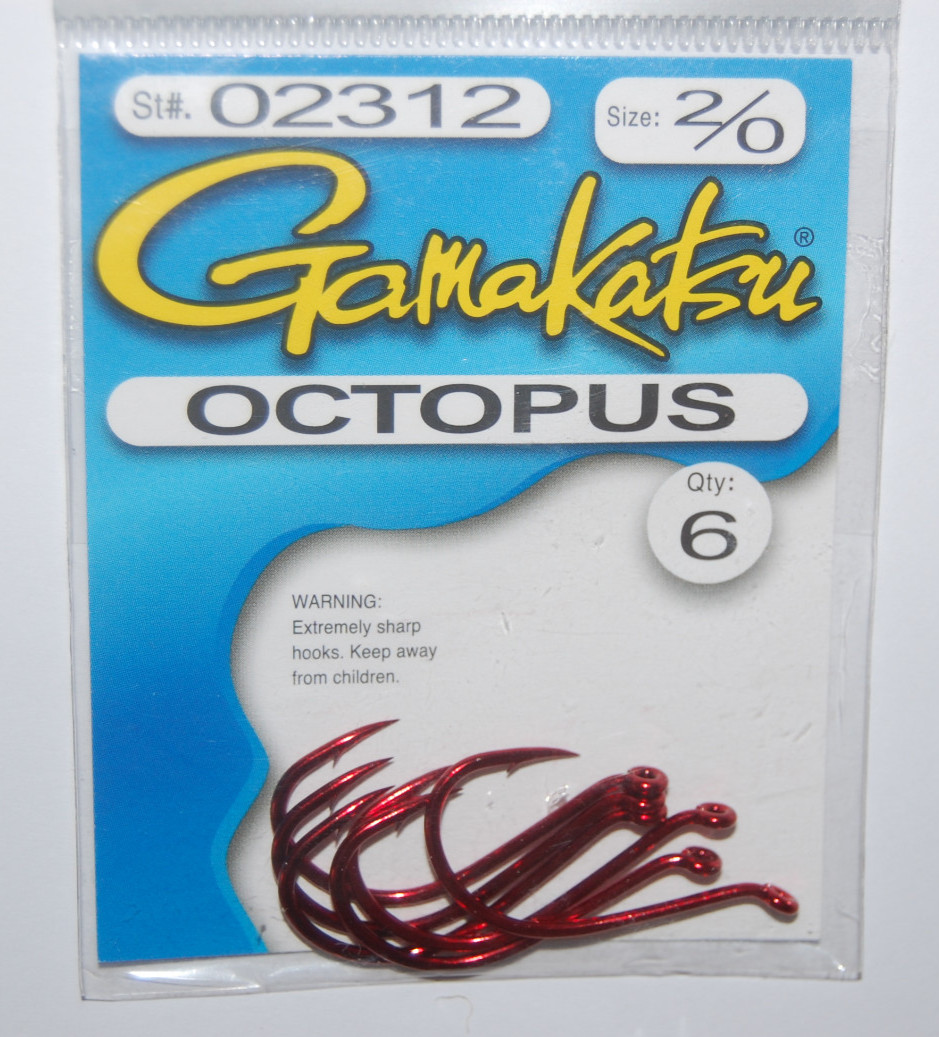 gamakatsu octopus hook size 2/0  02312 red hooks  6 per pack versatile