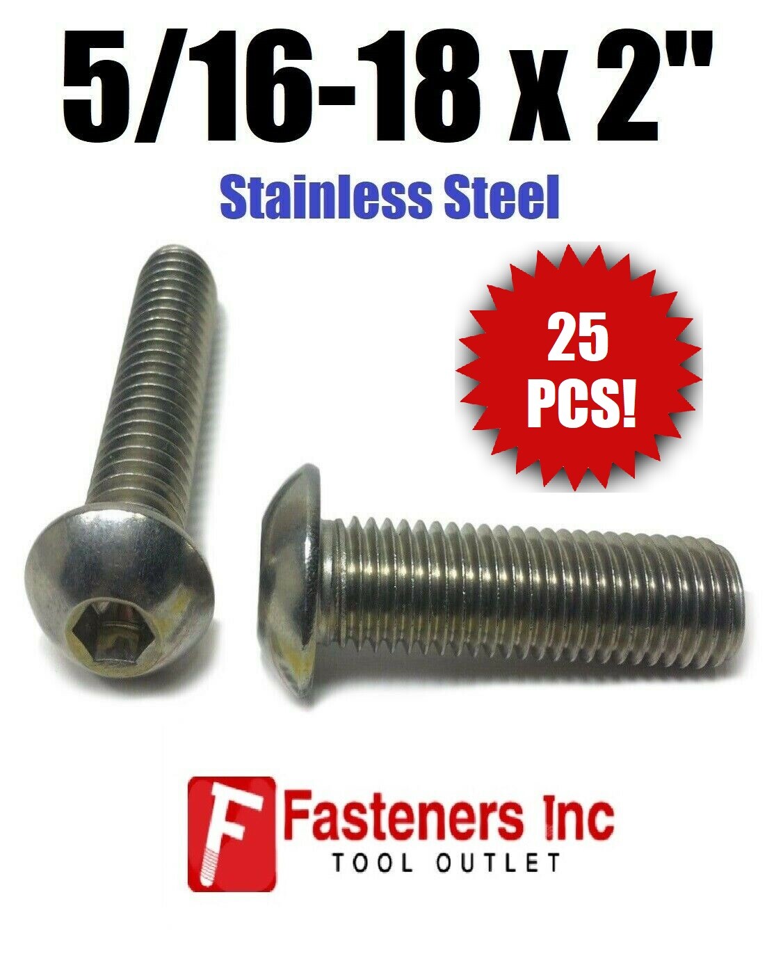 (Qty 25) 5/16-18 x 2" Button Head Socket Cap Screw Stainless Steel Screws