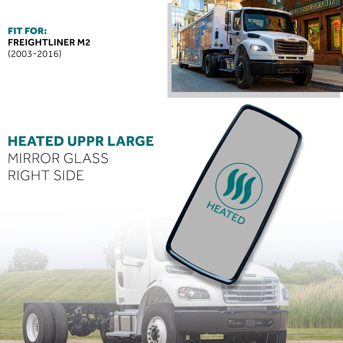 Fits 2006-2018 Freightliner M2 Chrome Mirror Assembly Upper Heated Right Side