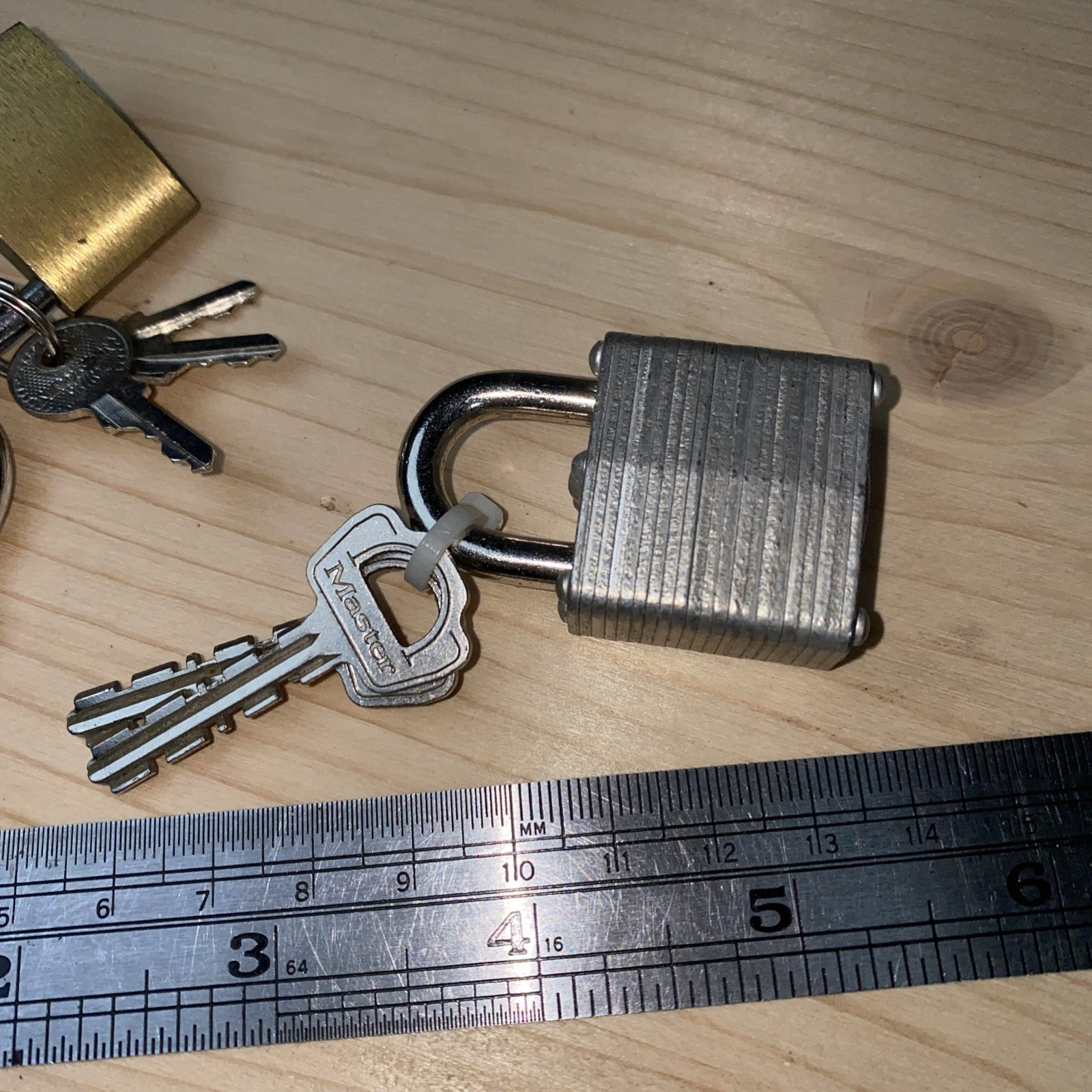 MasterLock (2” tall) & 3 small locks w keys. Travel. Suitcase? Silver Padlocks