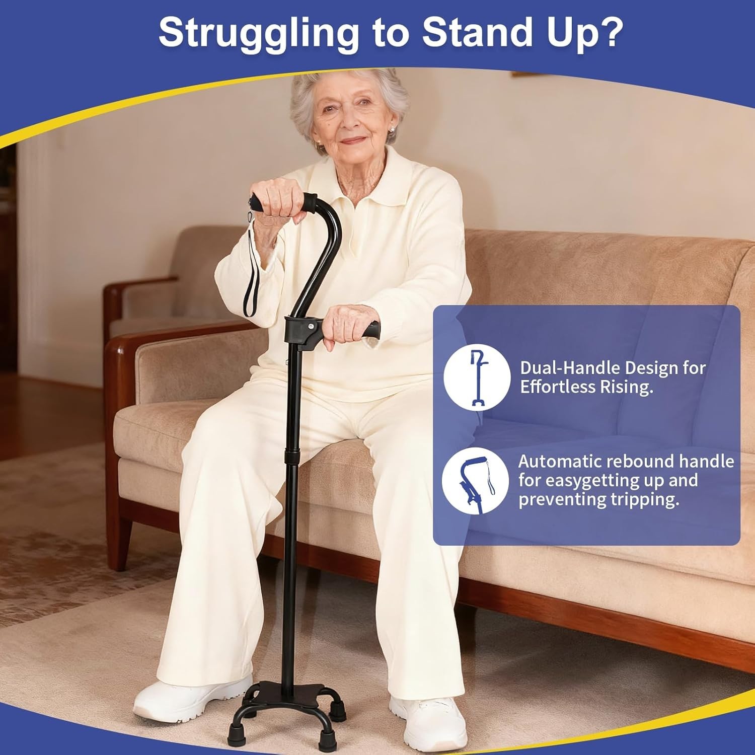 Adjustable Walking Cane for Men & Women – 4-Pronged Base for Stability