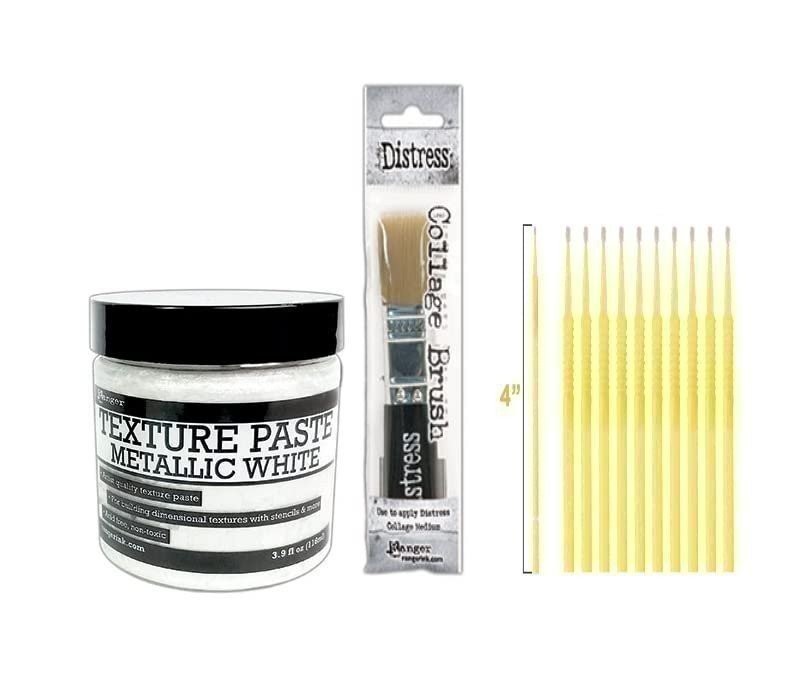 Ranger Texture Paste Bundle - Metallic White Texture Paste with 3/4" Collage...