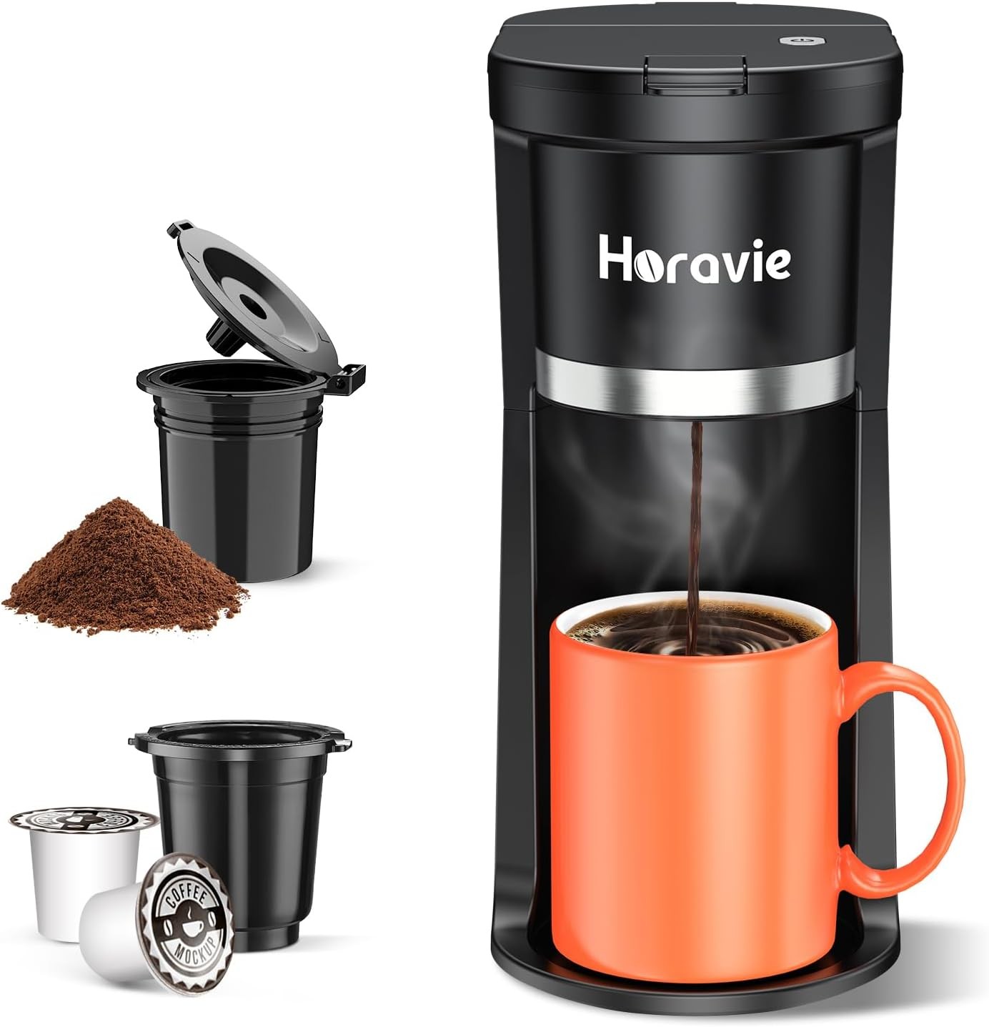 "Small Single Serve Coffee Maker, K-Cup & Grounds, 6-12oz, Black"