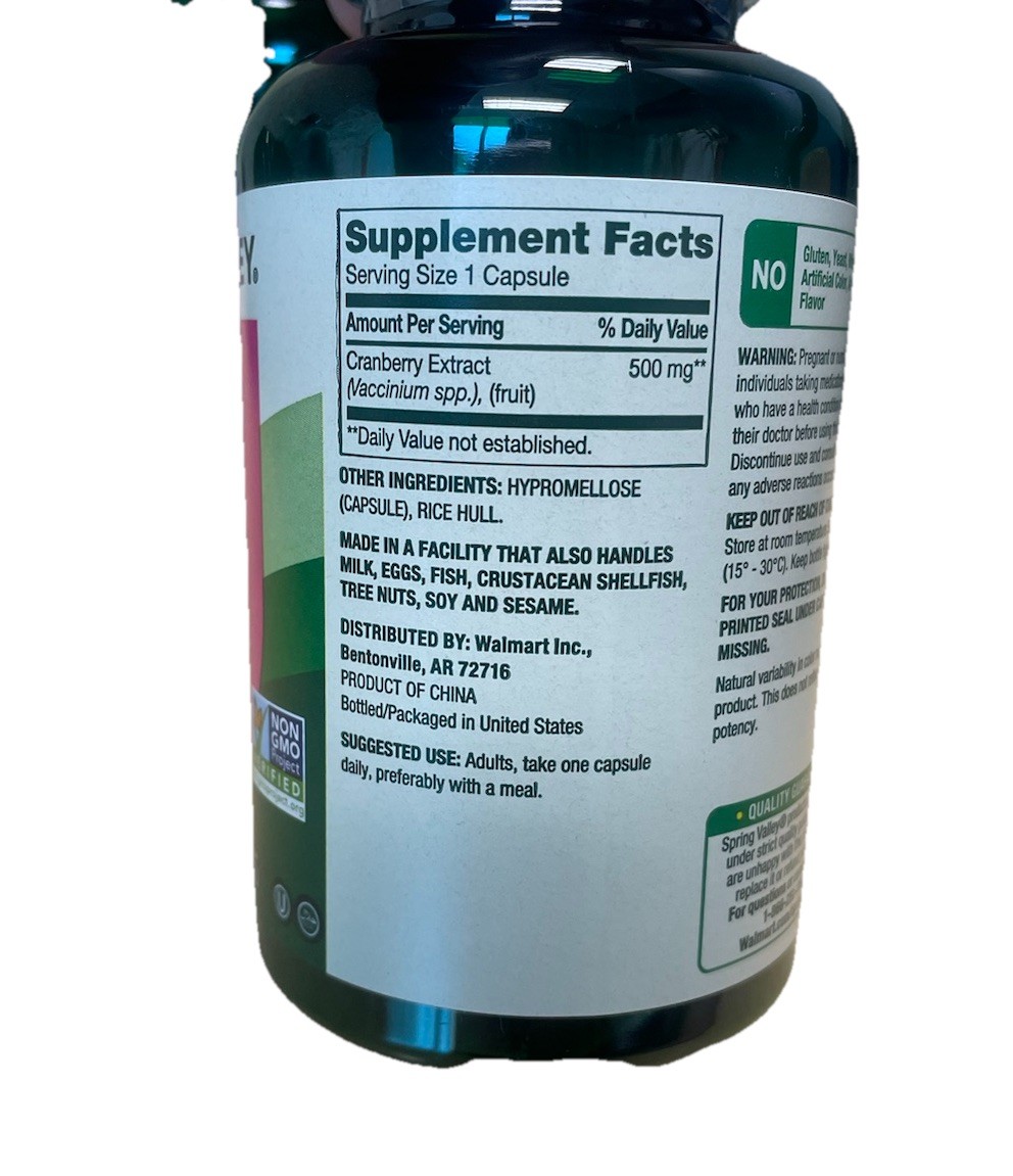 2x Spring Valley Cranberry Extract Vegetarian Capsules, 500mg, 60 Count