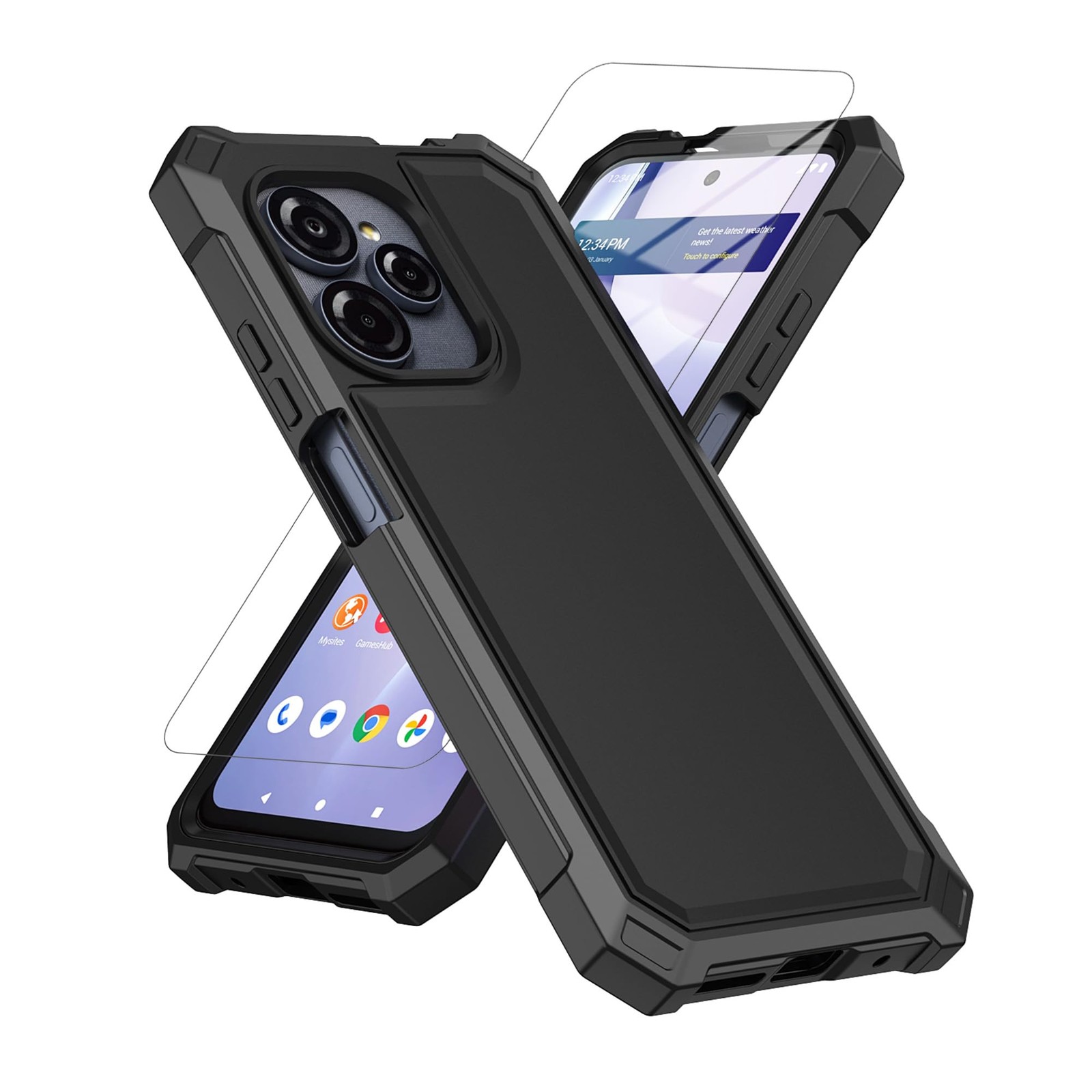 WODAF for BLU View Speed Ultra 5G Case, with Screen Protector Hard PC Black