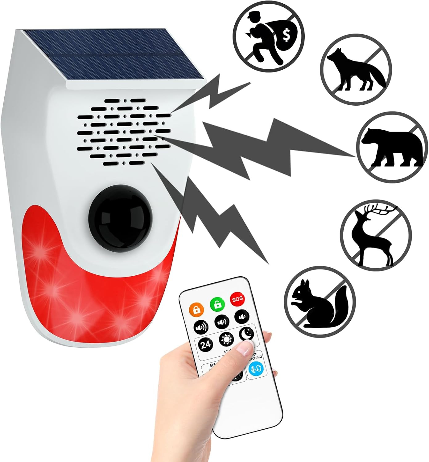 Solar Motion Sensor Alarm with Custom Voice Upload - 120Db Loud Noise Maker & St