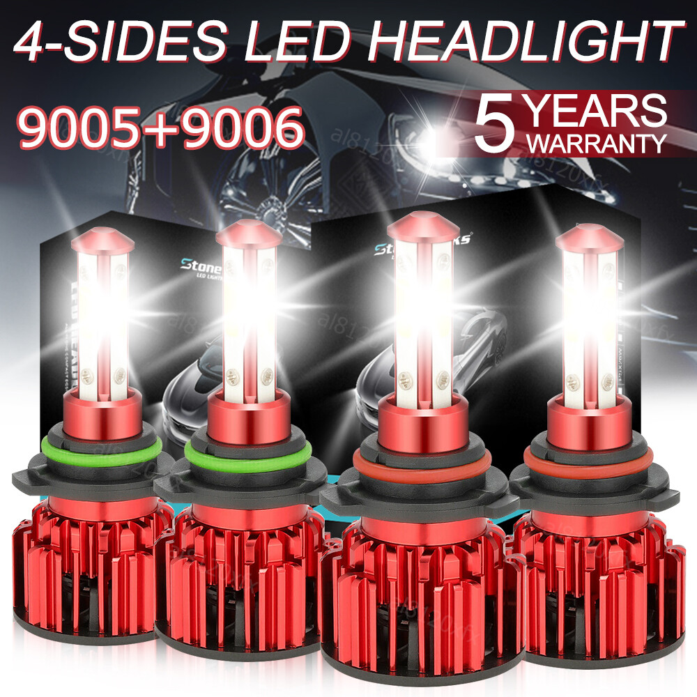 4x 9005 9006 LED Combo Headlight Bulbs 4SIDE High Low Beam Kit Xenon Super White