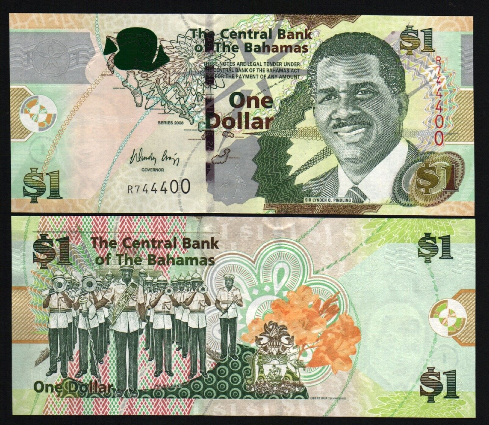 Bahamas 1 DOLLAR P-71 2008 Police Band Fish UNC Bahamian World Currency Money