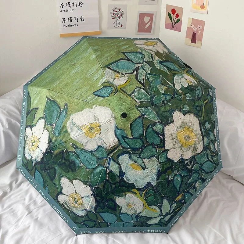 Van Gogh oil painting umbrella wild rose dual-purpose umbrella light luxury Amer