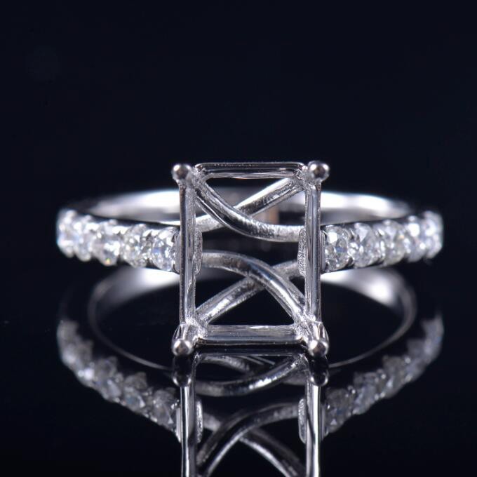 Custom Lab Diamond Emerald Cut 9×7mm Mom Gift Semi Mount Ring 14K WG