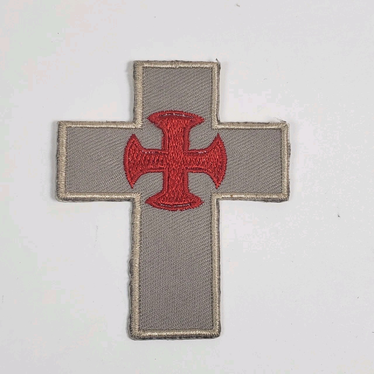 Maltese Iron Cross Embroidered Patch Motorcycle Biker 2 3/4" Tall Cream & Red