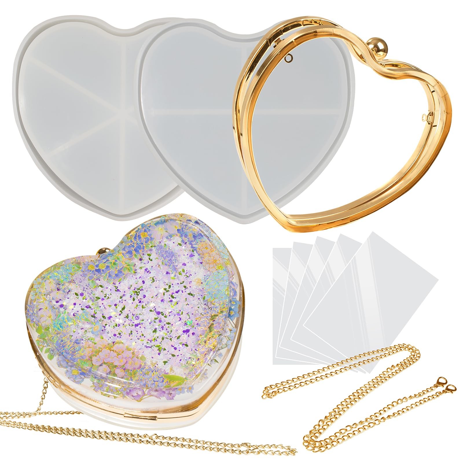 Resin Shaker Mold Clutch Purse Complete Kits of 9 6" Large Heart Bag DIY Acce...