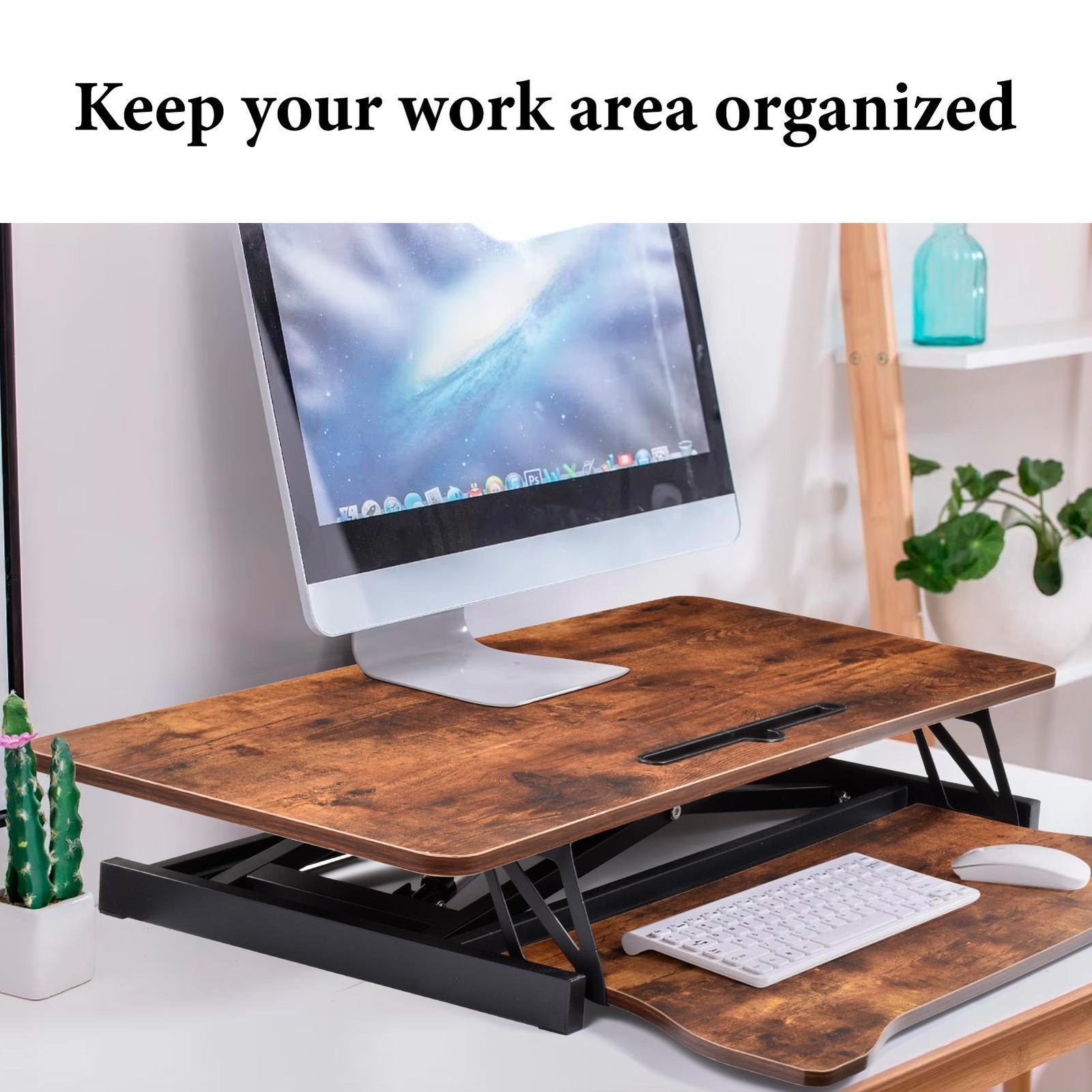 37" Standing Desk Riser Keyboard Tray Stand Up Desk Converter Rustic
