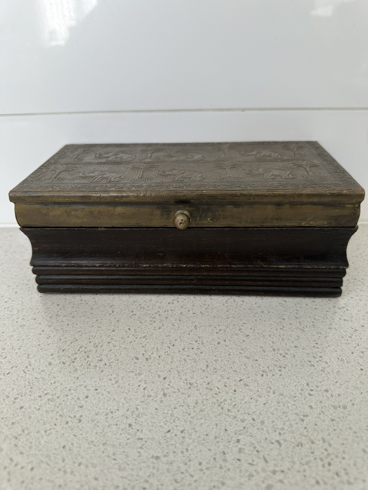 Elephant trinket, tea, jewelry Box Metal And Solid Wood