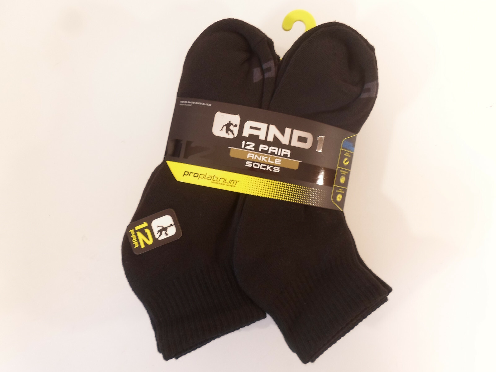 AND1 Socks Black 12 Pair ProPlatinum Ankle Length Quarter Cut Arch Compression