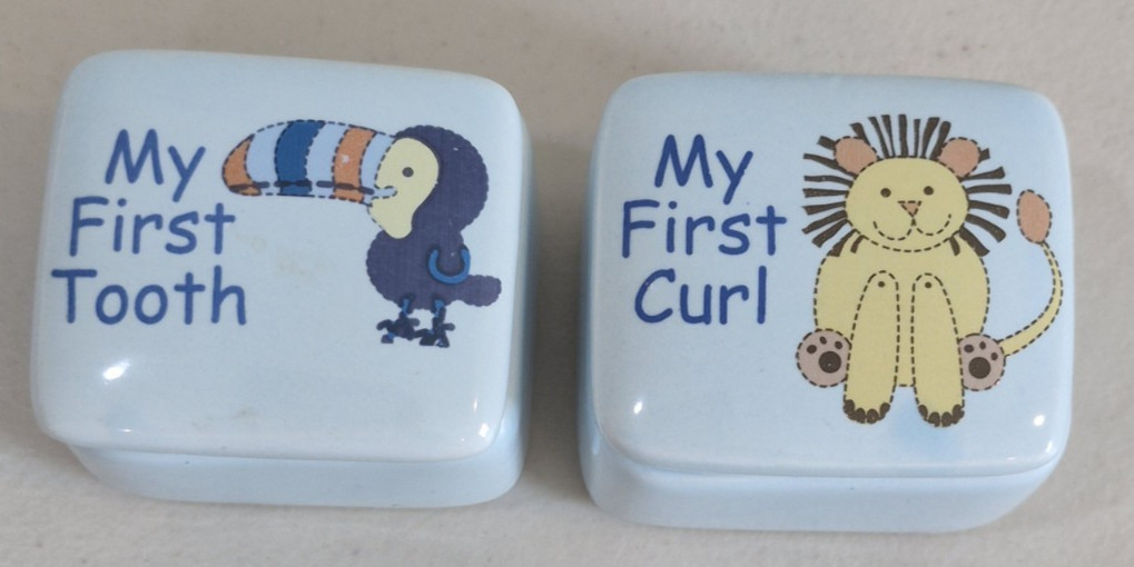2 Ceramic Keepsake Boxes First Tooth First Curl 2"x1.75"