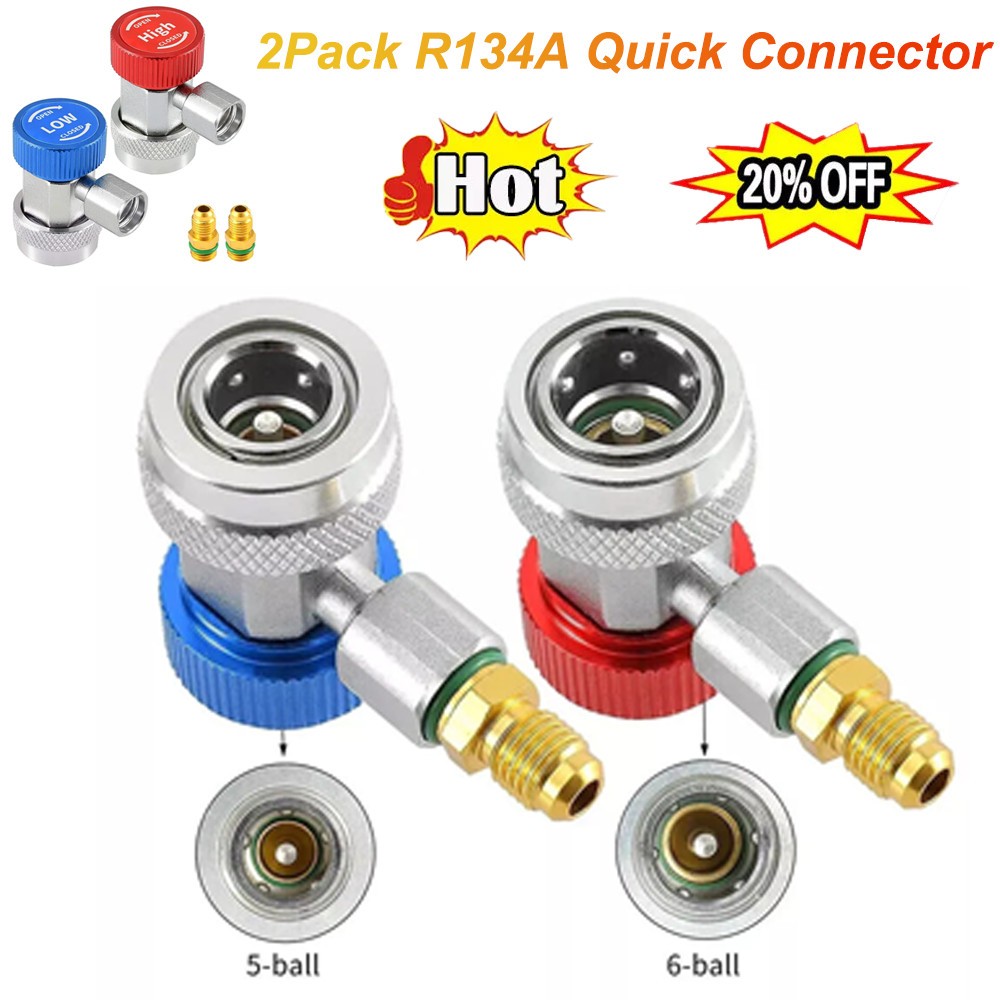 2Pack R134A Quick Connector Adapter Coupler Auto AC Manifold Gauge Low/High HVAC