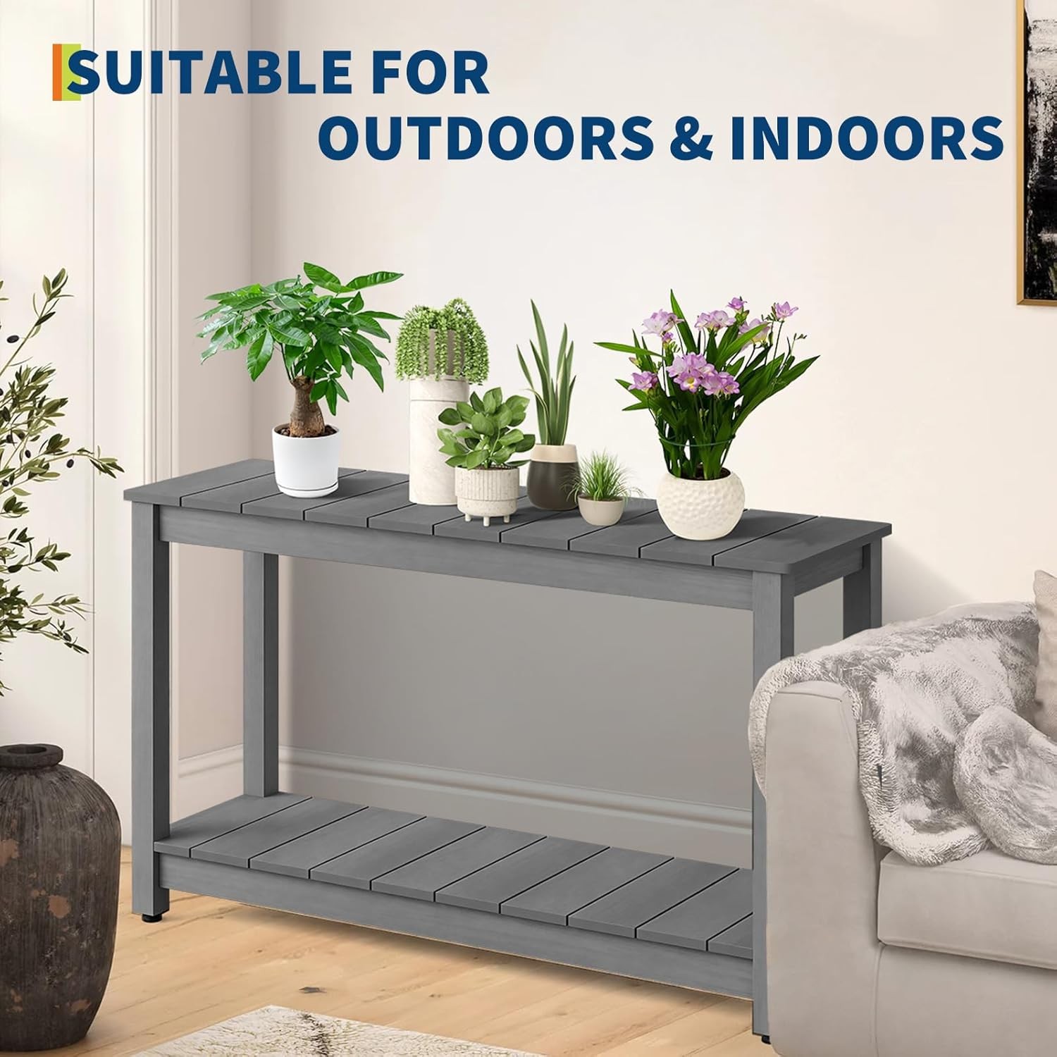 48'' Patio Console Table Outdoor Side Table 2-Shelf Buffet Bar Storage Organizer
