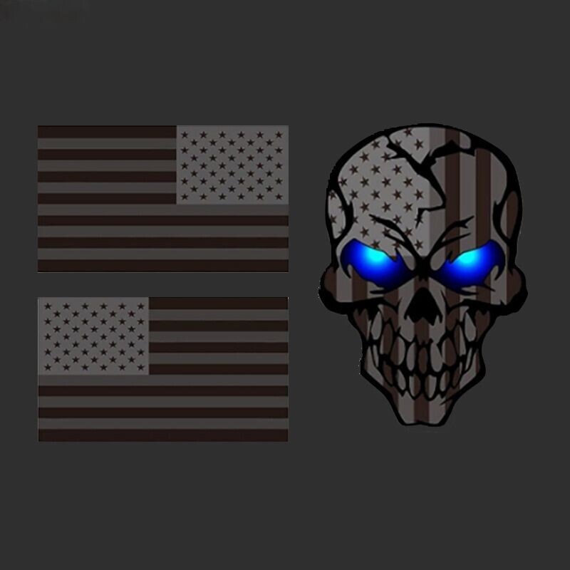 Reflect IR Blue Eye Us Usa American Flag Skull US Fl Flag Hook Loop Patch Gray
