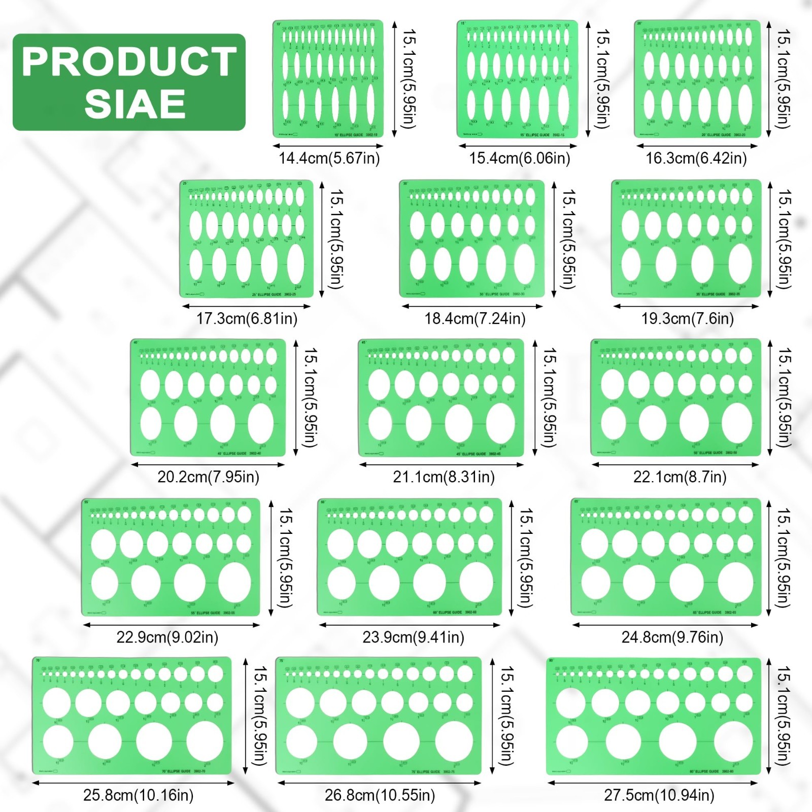15 PCS Circle & Oval Template Set - Plastic Measuring Tools for Drafting, Storag