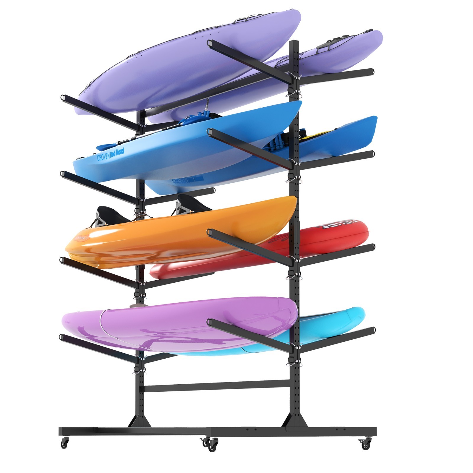 Heavy Duty 8-Kayak Freestanding Rack with Wheels, Adjustable 82"H