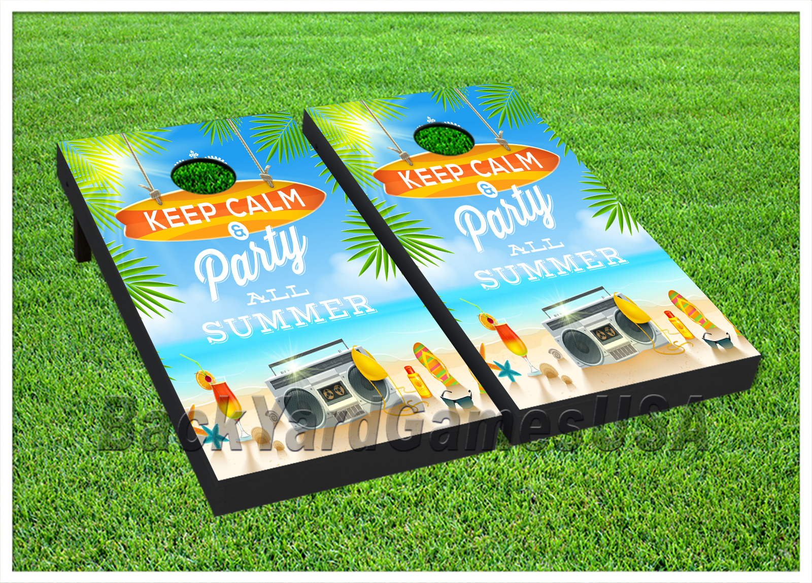 CORNHOLE BEANBAG TOSS GAME w Bags Game Board Keep Calm Party Summer Set 728