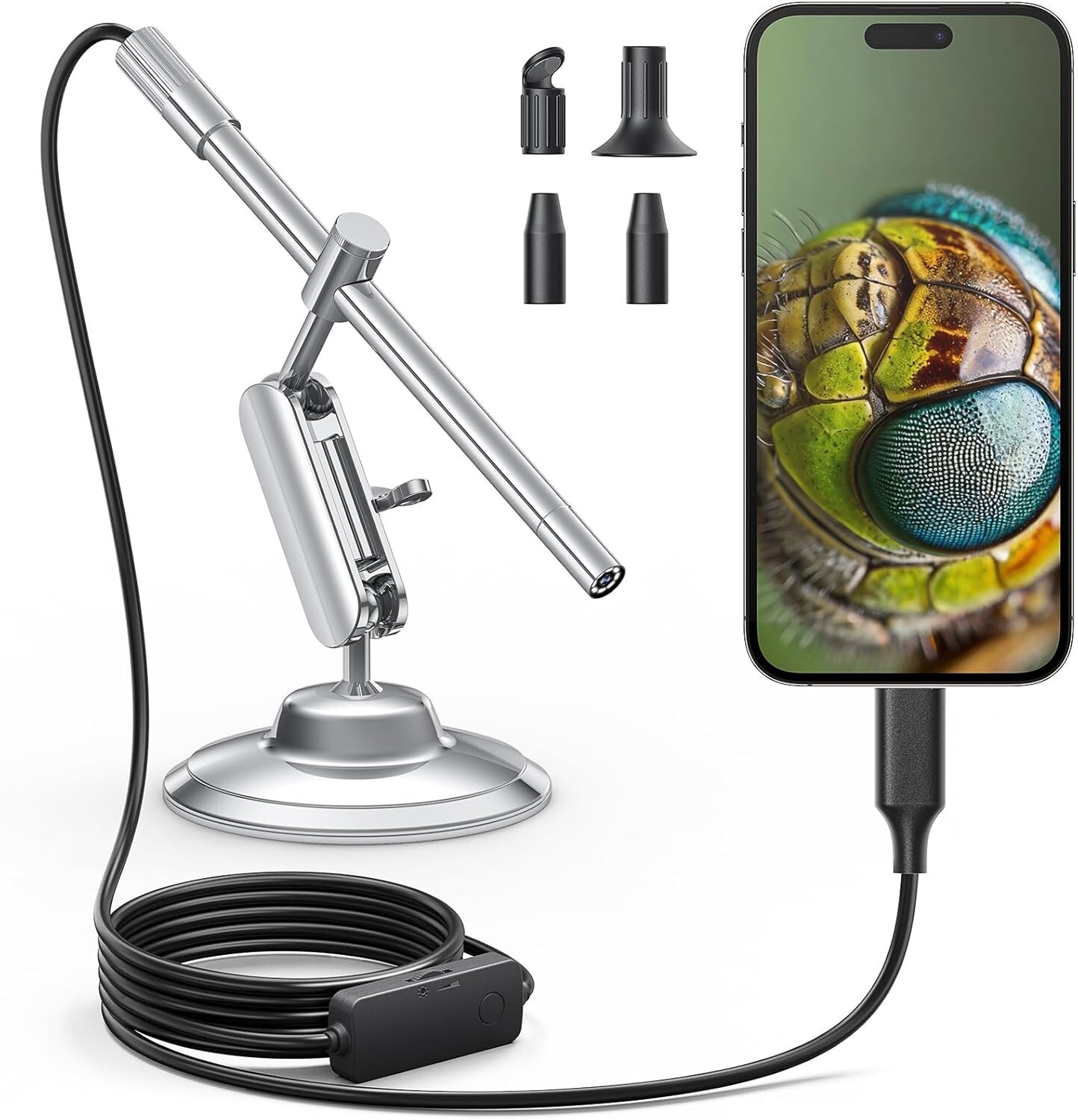 USB/USB-C Digital Microscope 10X to 200X Magnification Camera with 8 LED Lights