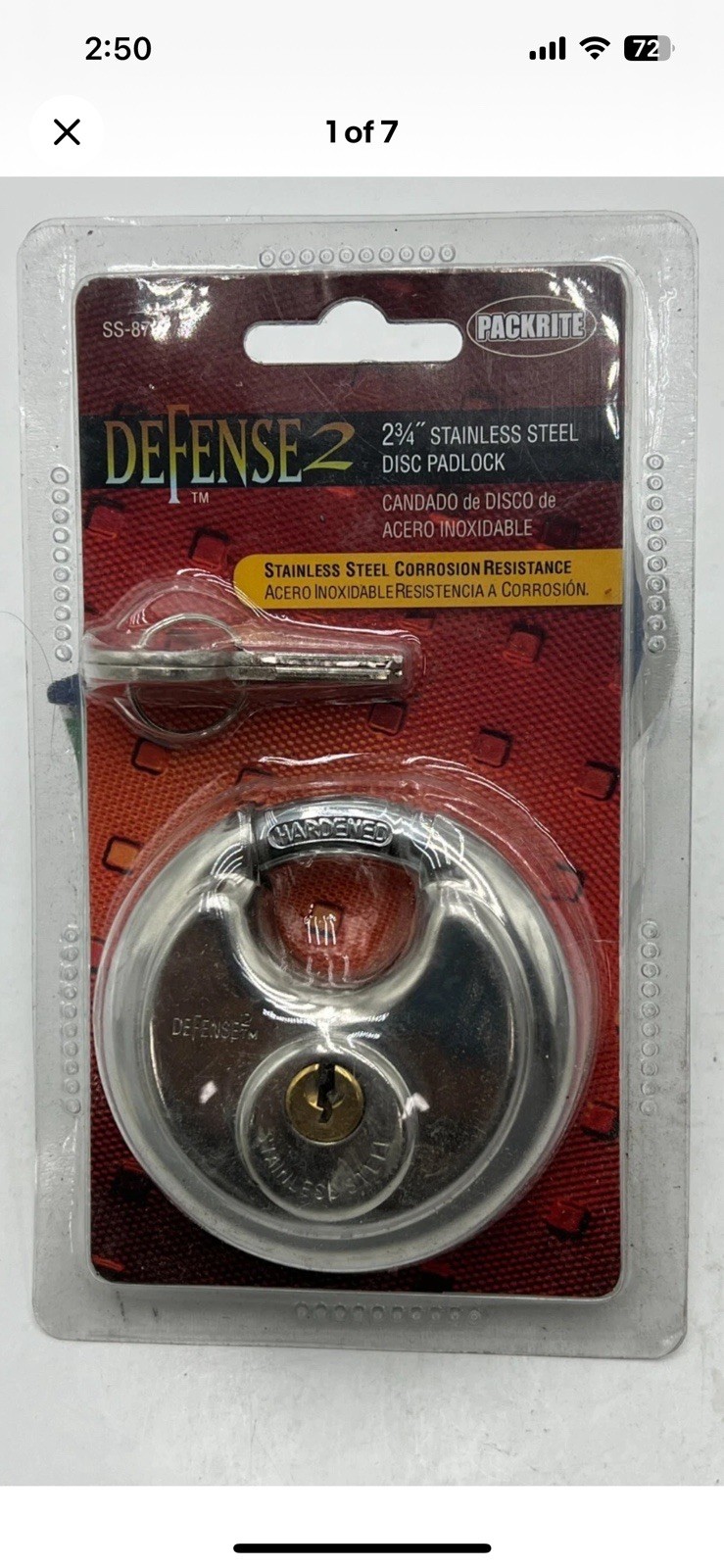 PackRite 2-3/4" Stainless Steel Disc Padlock + Two Keys / Corrosion Resistance