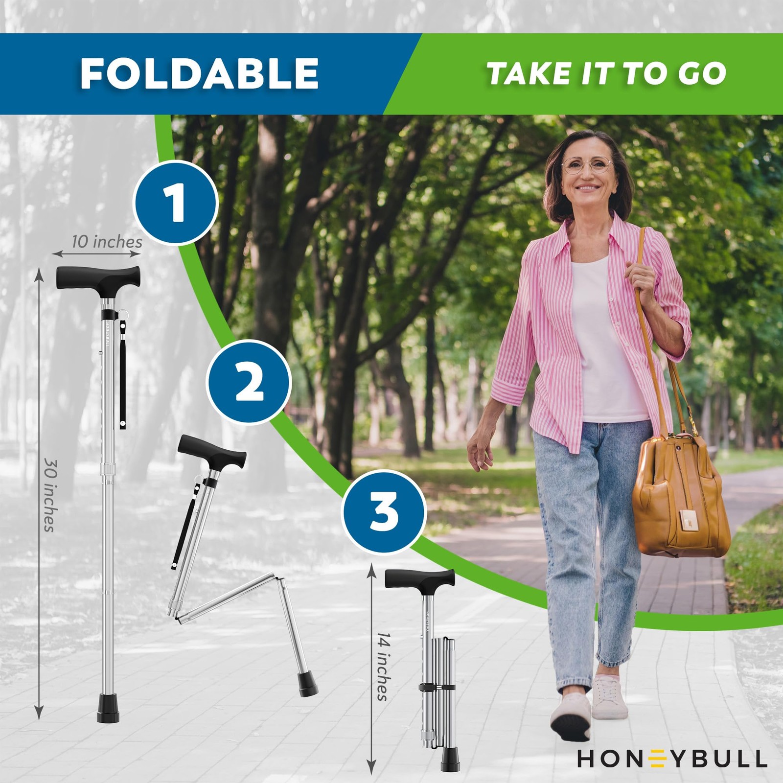 Folding Walking Cane Adjustable Heavy Duty Single Tip for Seniors 250lb