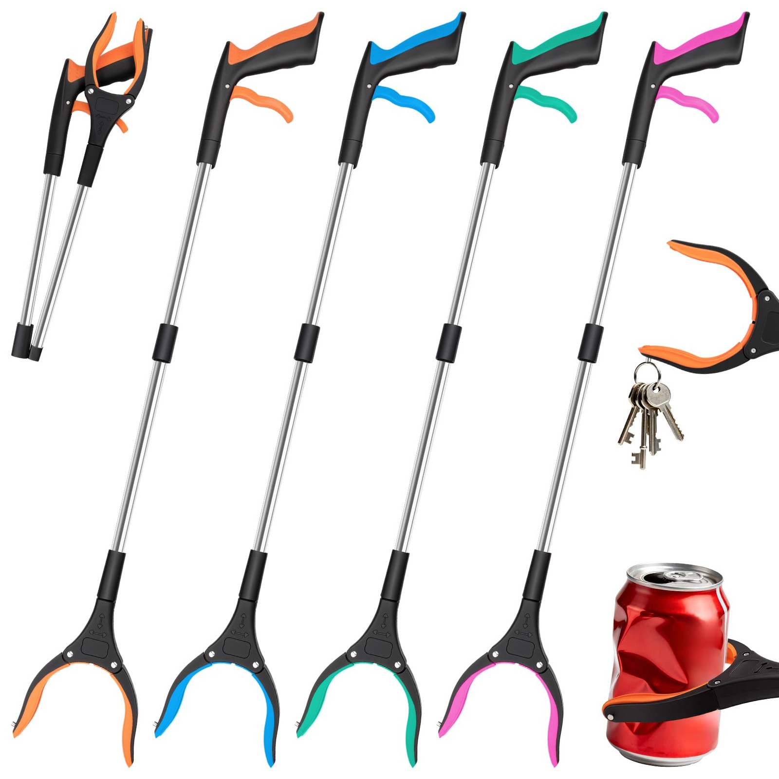 32 Inch Foldable Grabber Reacher Tool 4 Pack Heavy Duty Pick Up Sticks Litter Pi