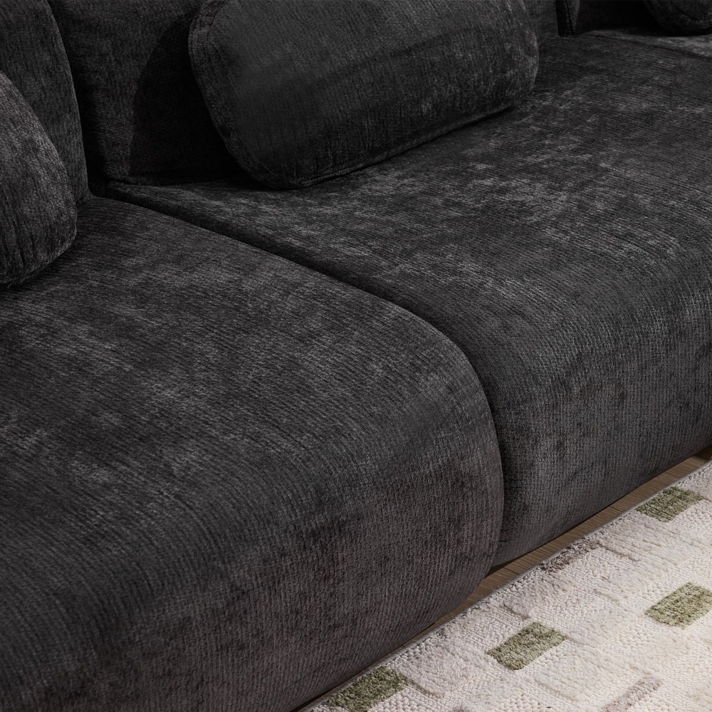 Modular Chenille Sofa 3-Seat Cushion Back Modern Upholstered Sectional, Black