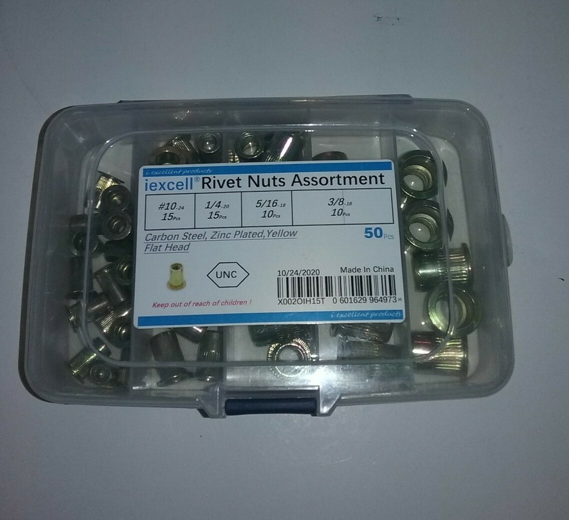 iExcell 50 Pcs  Carbon Steel Zinc Plated, Yellow, Flat Head, UNC Rivet Nuts New